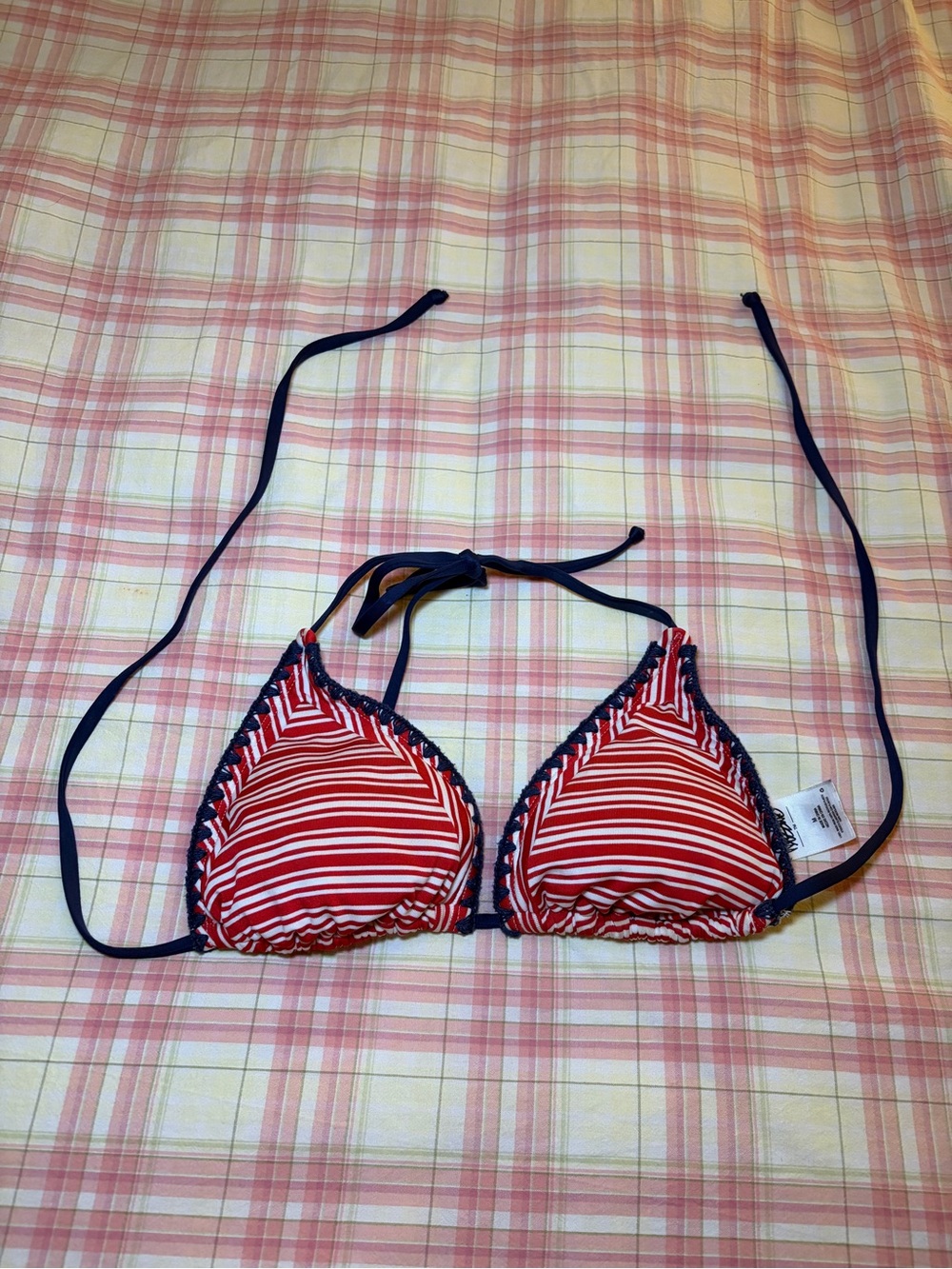 Red, White, and Blue Striped Bikini Top